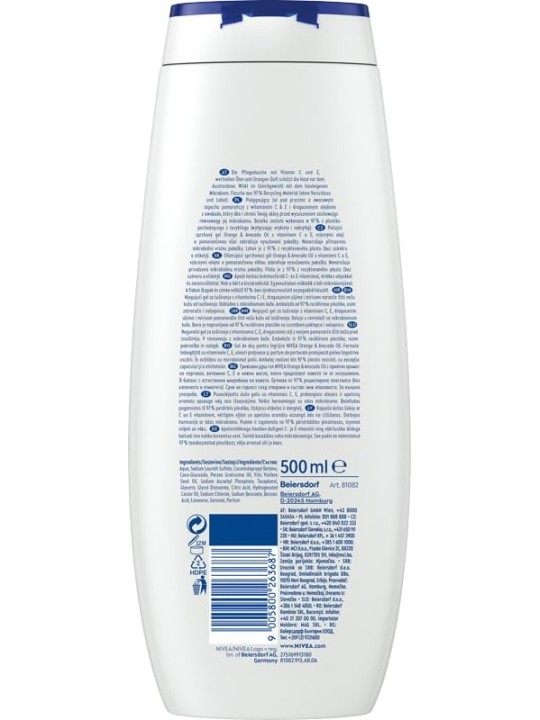 Nivea Orange & Avocado Oil Care Shower gel doccia nutriente 500ml