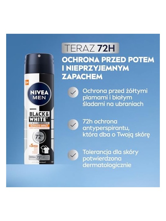 NIVEA Men Black White Invisible Ultimate Impact spray antitraspirante 150ml