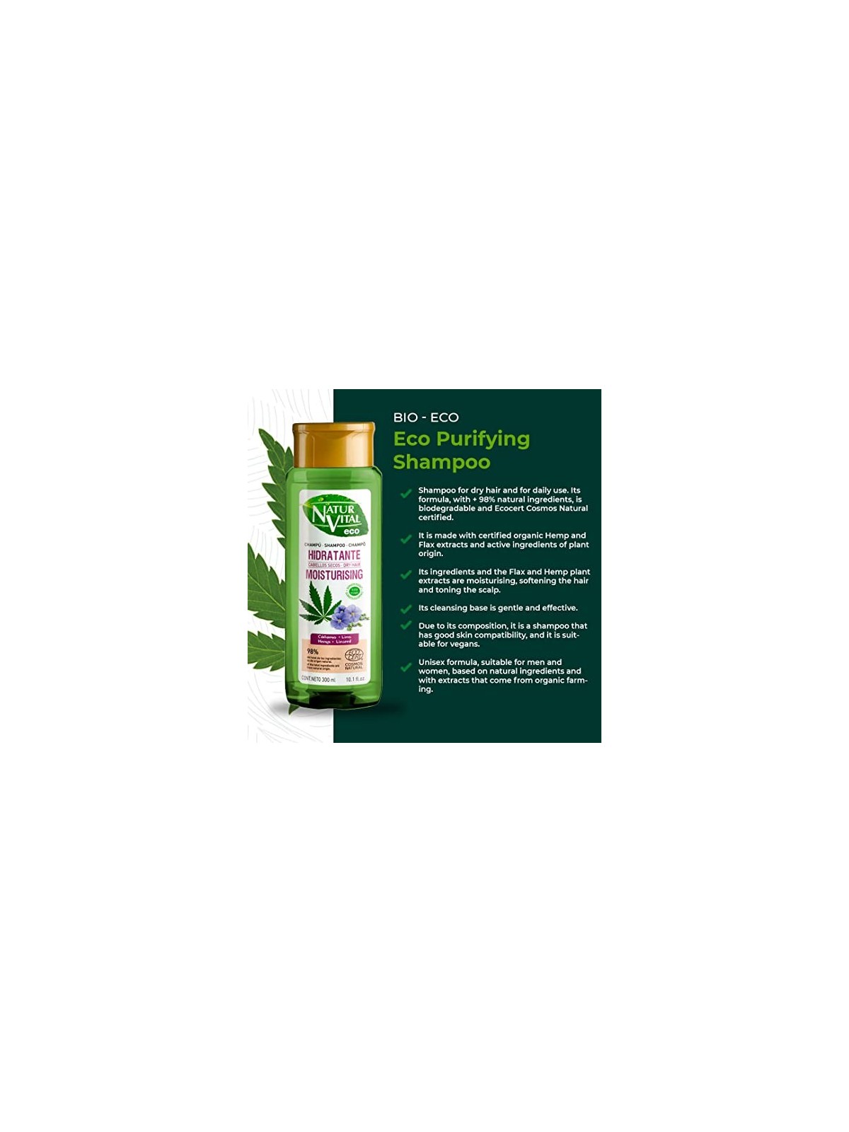 Shampoo Natur Vital ECO IDRATANTE canapa e lino 300ml