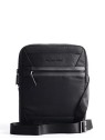 Piquadro Trakai Small Shoulder Bag in Black Leather and Fabric 27 x 21 x 5 cm men