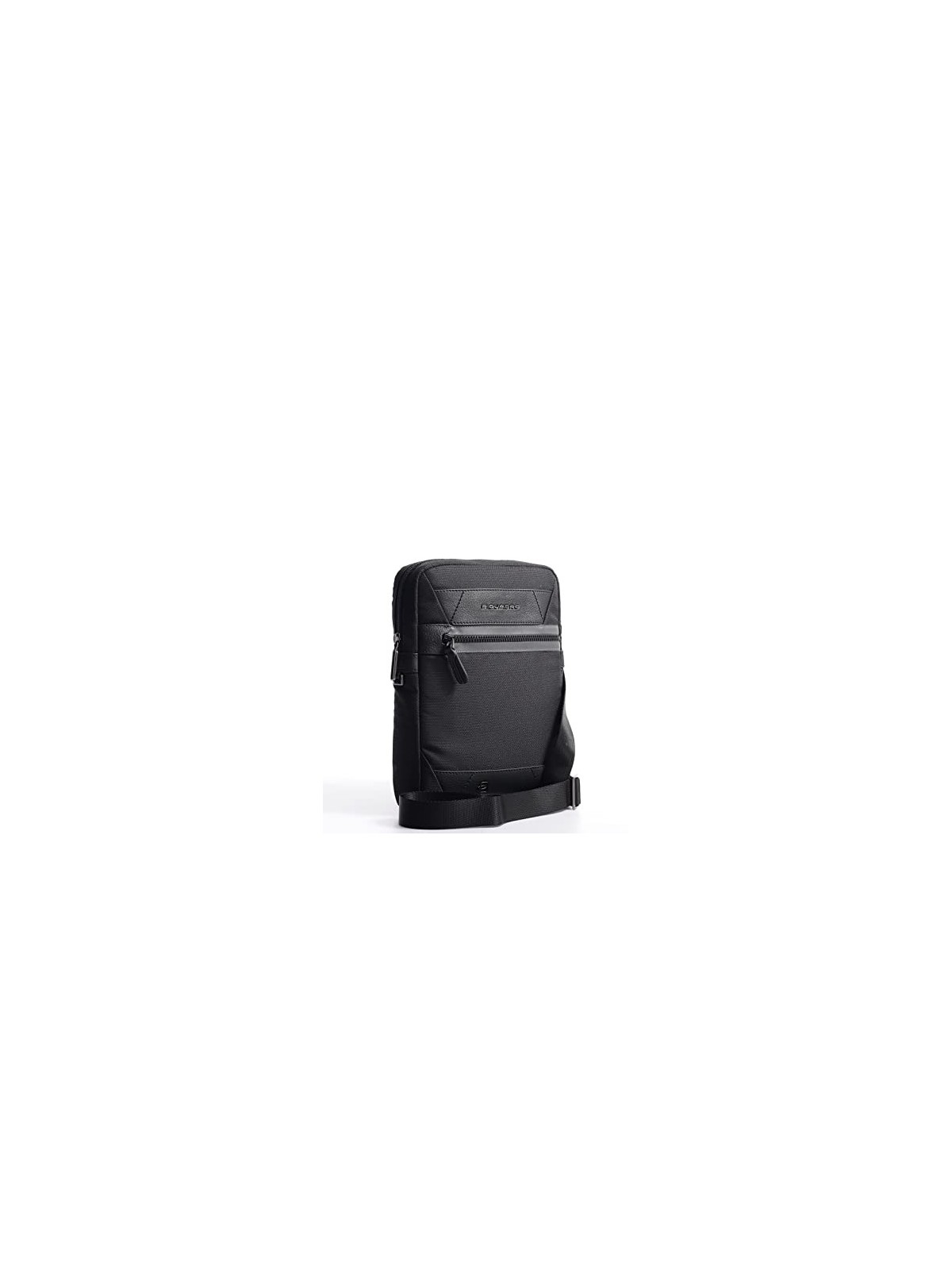 Piquadro Trakai Small Shoulder Bag in Black Leather and Fabric 27 x 21 x 5 cm men