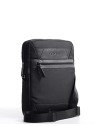 Piquadro Trakai Small Shoulder Bag in Black Leather and Fabric 27 x 21 x 5 cm men