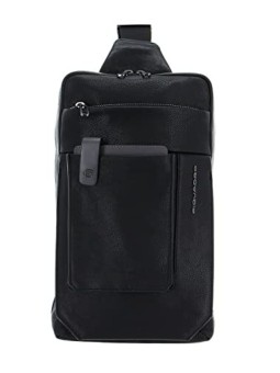 Piquadro Tallin Black Leather Mono Sling Bag 20 x 33 x 5 cm women
