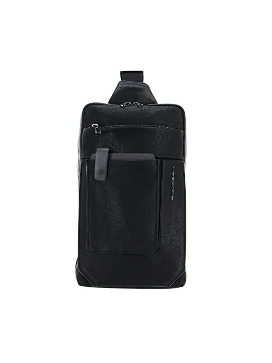 Piquadro Tallin Black Leather Mono Sling Bag 20 x 33 x 5 cm women