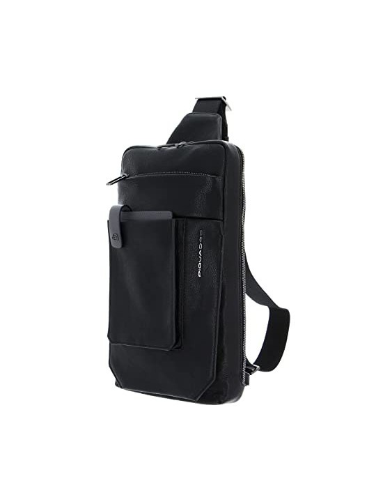 Piquadro Tallin Black Leather Mono Sling Bag 20 x 33 x 5 cm women