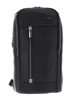Zaino Monospalla Piquadro in Pelle Nero 19x32x8 cm