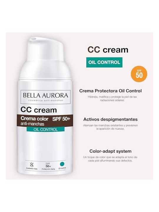 Bella Aurora CC CREAM antimacchie senza olio SPF50 30ml donna