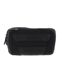 Piquadro Black Leather Men's Trakai Waist Bag