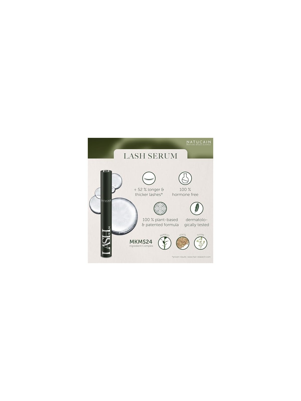 Natucain Lash Serum Siero attivo per la crescita delle ciglia donna 4ml