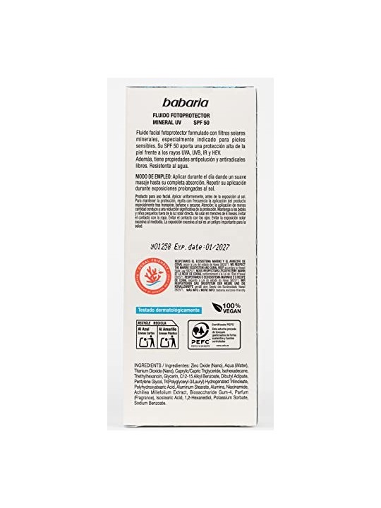 Fluido solare viso SPF50 50ml Babaria