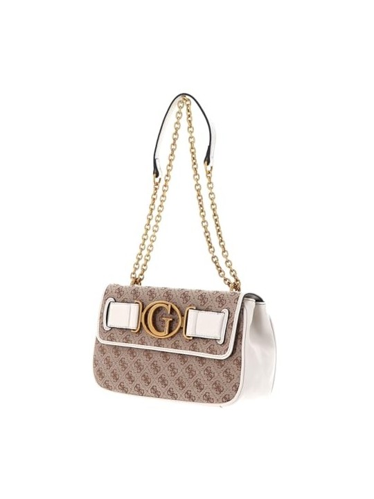 Guess Aviana Borsa a Tracolla in Pelle Sintetica Beige Bianca 25 x 15 x 65 Donna