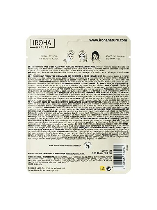Iroha NATURE MASK avocado acido ialuronico 1 unit donna