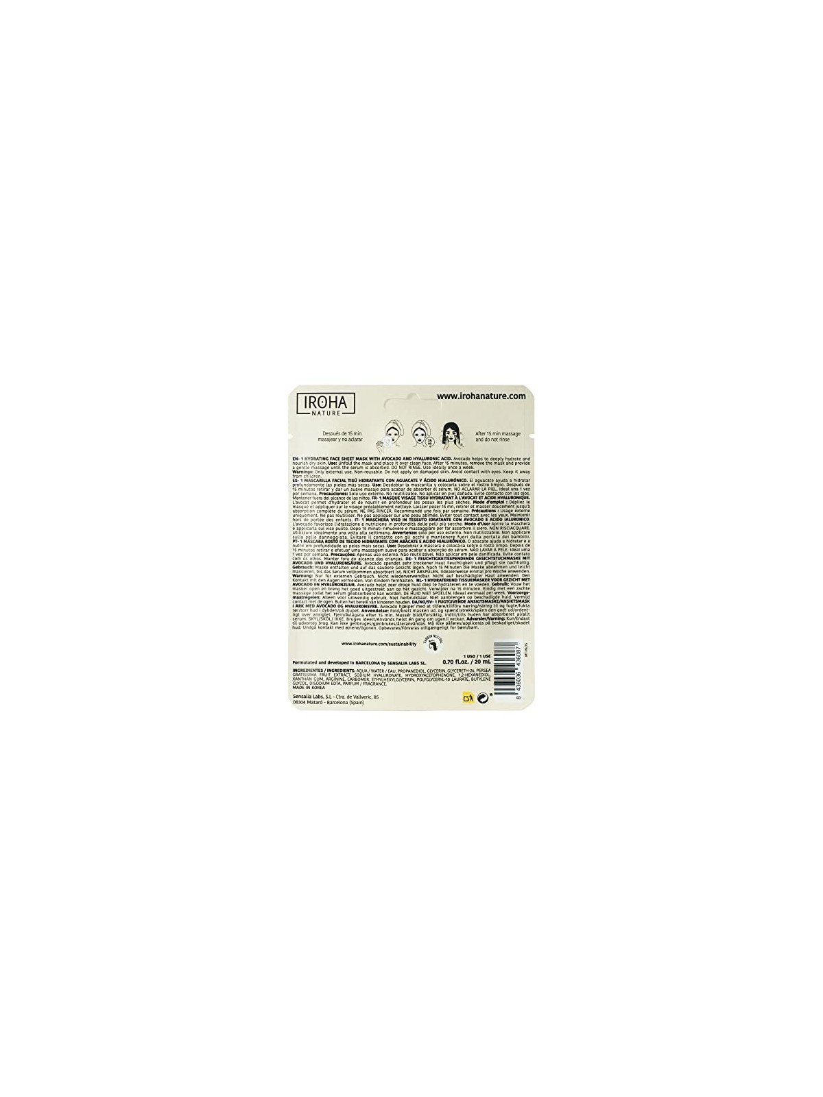 Iroha NATURE MASK avocado acido ialuronico 1 unit donna