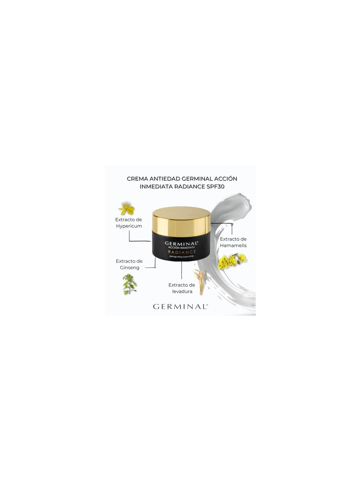 Radiant skin with Germinal IMMEDIATE ACTION RADIANCE: anti-aging lifting cream SPF30 50ml woman