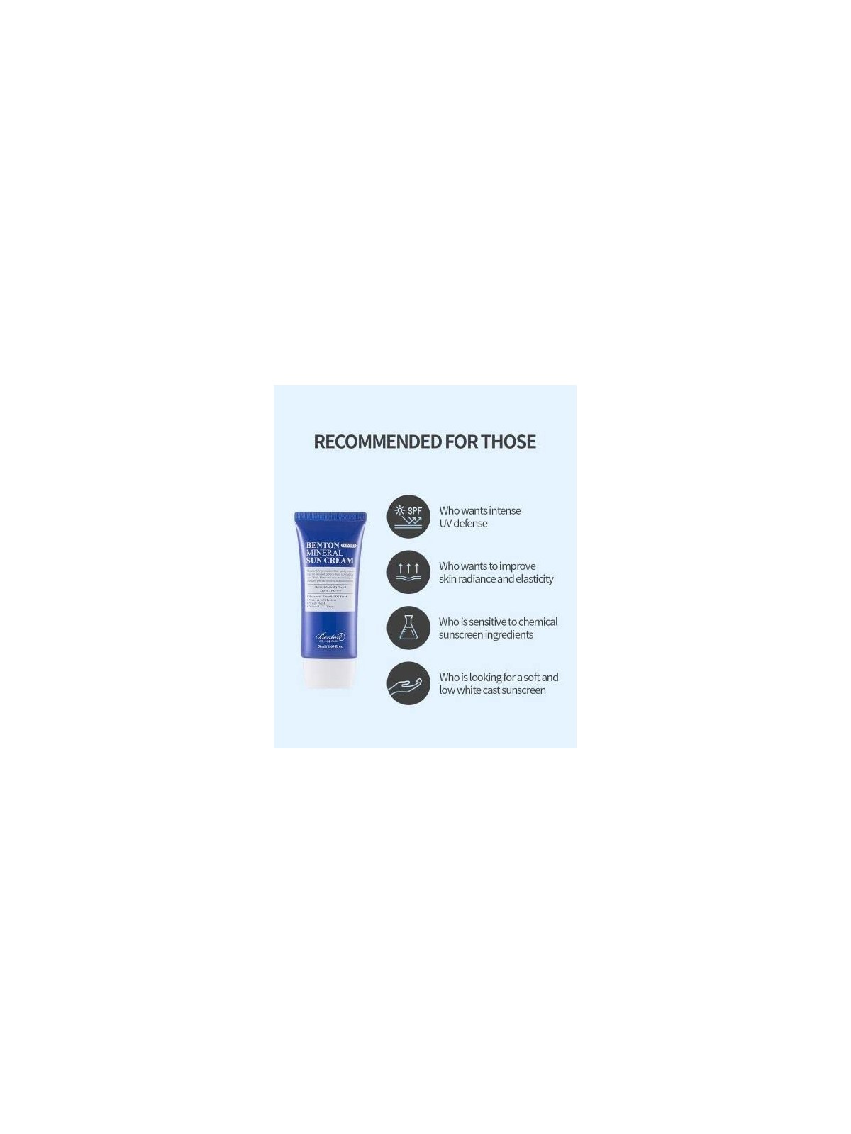 Crema solare minerale SPF50 50ml donna Benton SKIN FIT