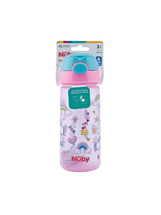 Nby MUG con bottone e cannucce morbide 3 anni rosa 540ml 1 unit unisex