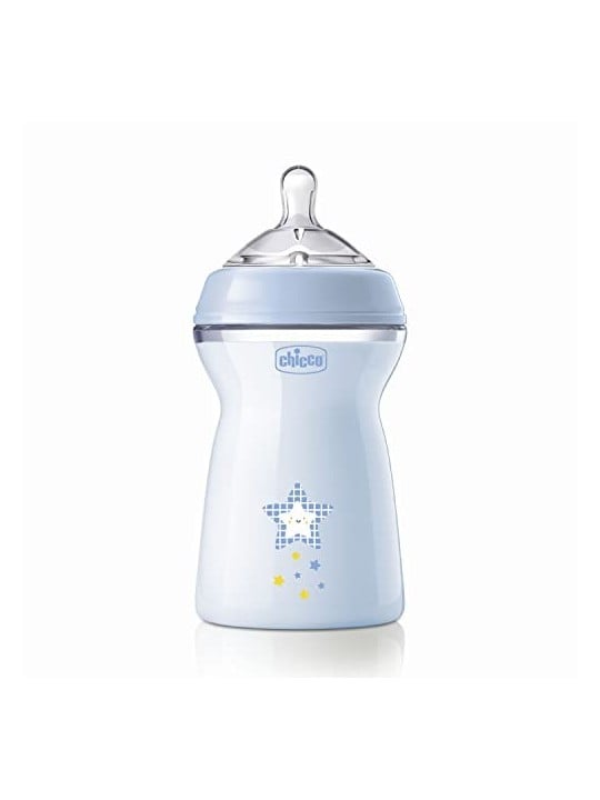 CHICCO NaturalFeeling Bottiglia di plastica 330ml con tettarella in silicone flusso veloce 6m Blu