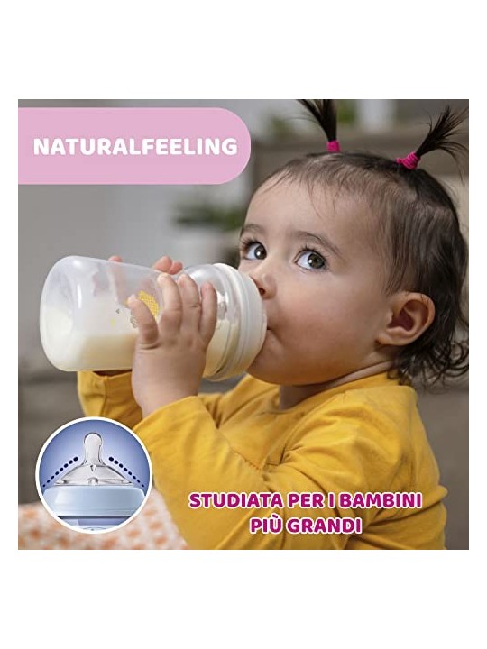CHICCO NaturalFeeling Bottiglia di plastica 330ml con tettarella in silicone flusso veloce 6m Blu