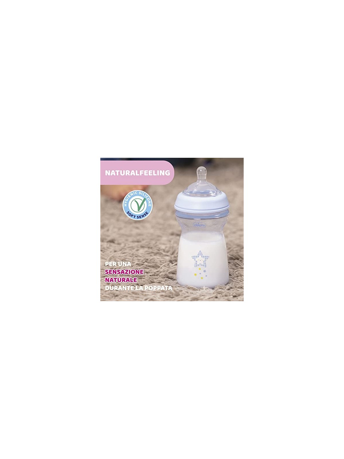 CHICCO NaturalFeeling Bottiglia di plastica 330ml con tettarella in silicone flusso veloce 6m Blu
