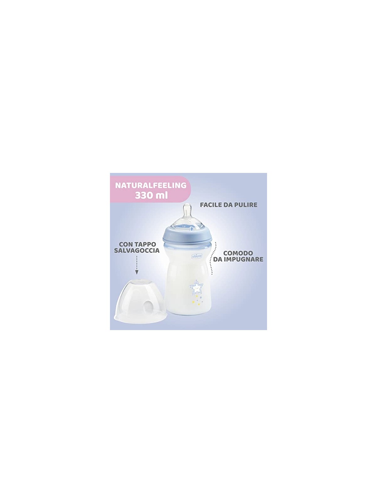 CHICCO NaturalFeeling Bottiglia di plastica 330ml con tettarella in silicone flusso veloce 6m Blu