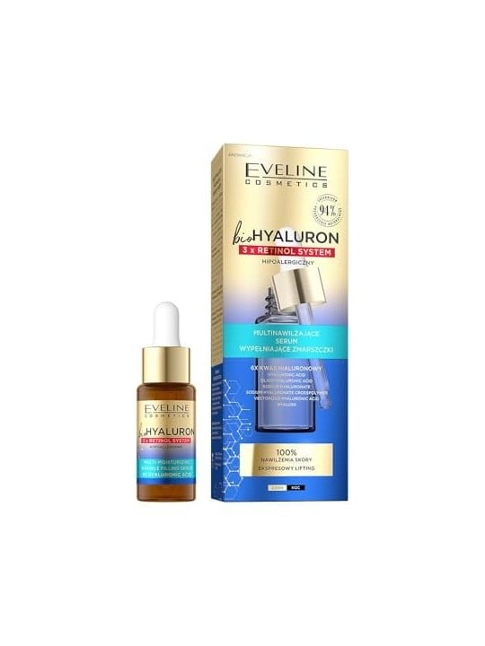 EVELINE Biohyaluron 3xRetinol System siero multi-idratante antirughe 6x Acido Ialuronico 18ml