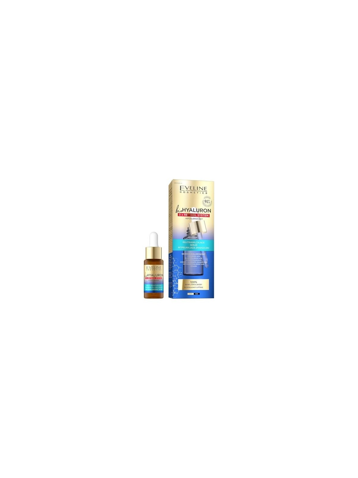 EVELINE Biohyaluron 3xRetinol System siero multi-idratante antirughe 6x Acido Ialuronico 18ml
