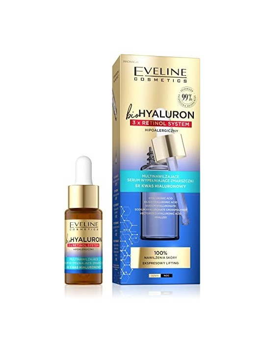 EVELINE Biohyaluron 3xRetinol System siero multi-idratante antirughe 6x Acido Ialuronico 18ml
