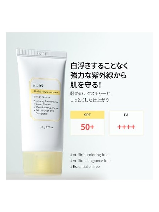 Klairs Crema Solare Aerea per Tutto il Giorno SPF50 50 gr Donna