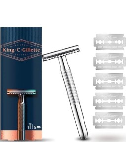 Gillette Rasoio di sicurezza King Shaver Double Edge + rasoi 5 pezzi uomo Gillette www.essenzetotalstyle.com 