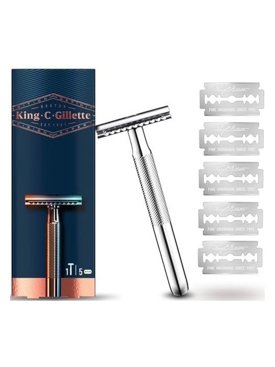 Gillette Rasoio di sicurezza King Shaver Double Edge + rasoi 5 pezzi uomo Gillette www.essenzetotalstyle.com 