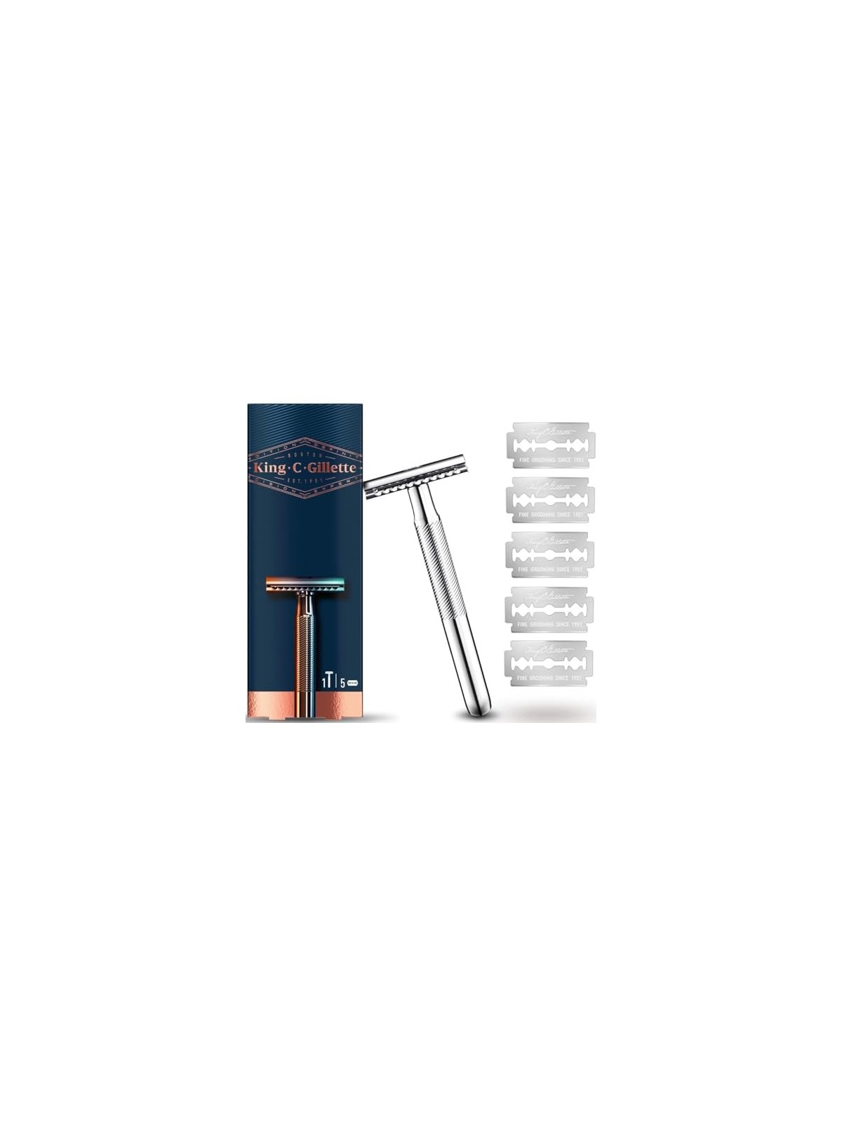 Gillette Rasoio di sicurezza King Shaver Double Edge + rasoi 5 pezzi uomo Gillette www.essenzetotalstyle.com 