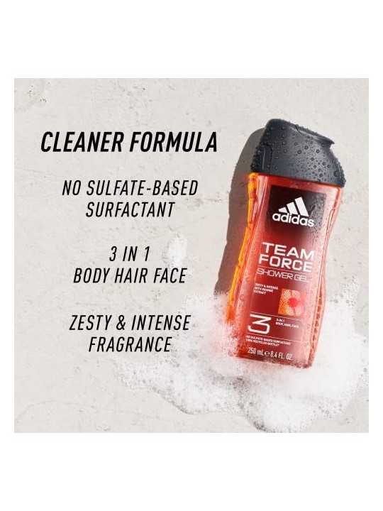 Adidas Team Force Gel Doccia Corpo Capelli Viso 3 in 1 gel