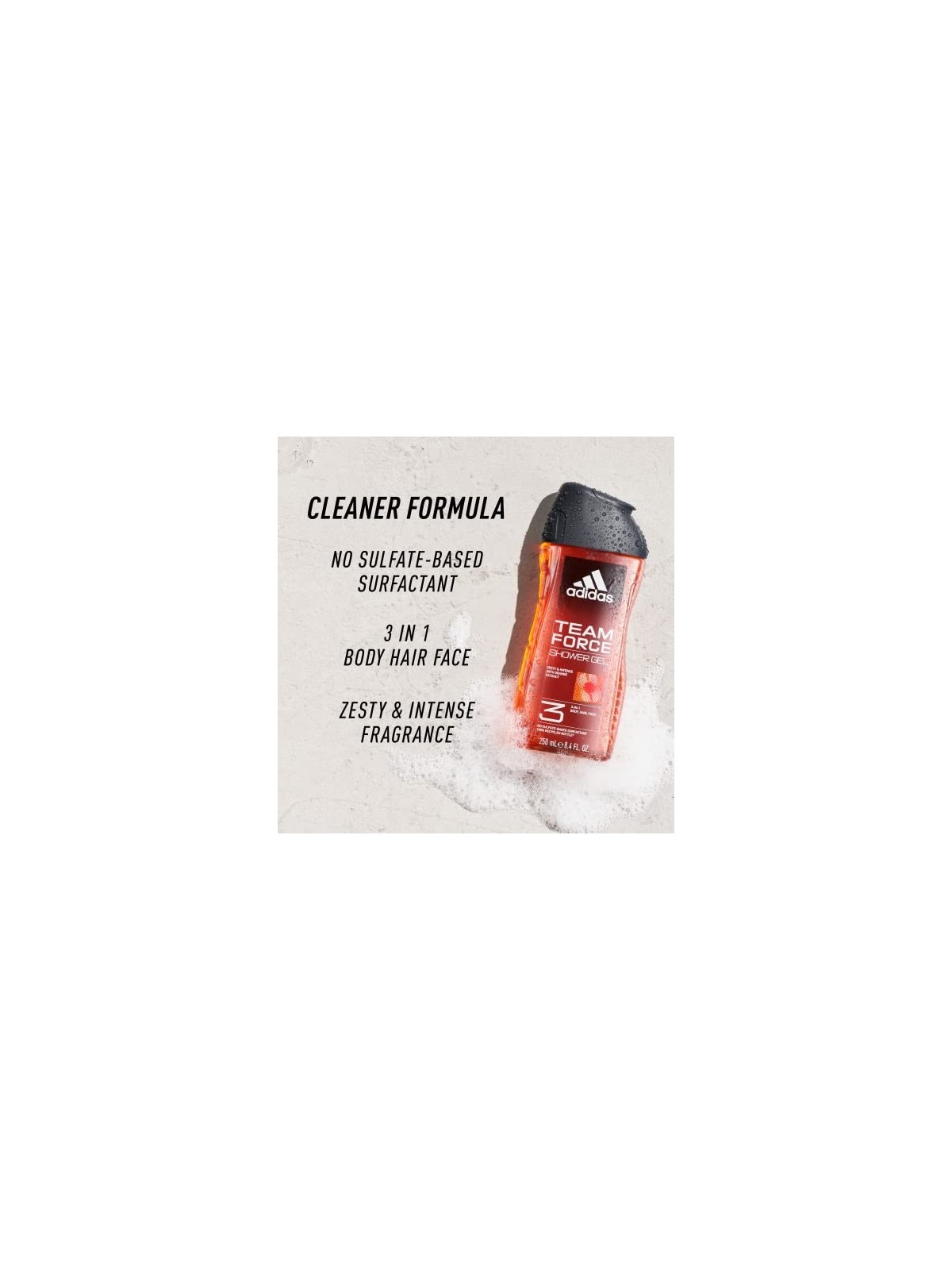 Adidas Team Force Gel Doccia Corpo Capelli Viso 3 in 1 gel