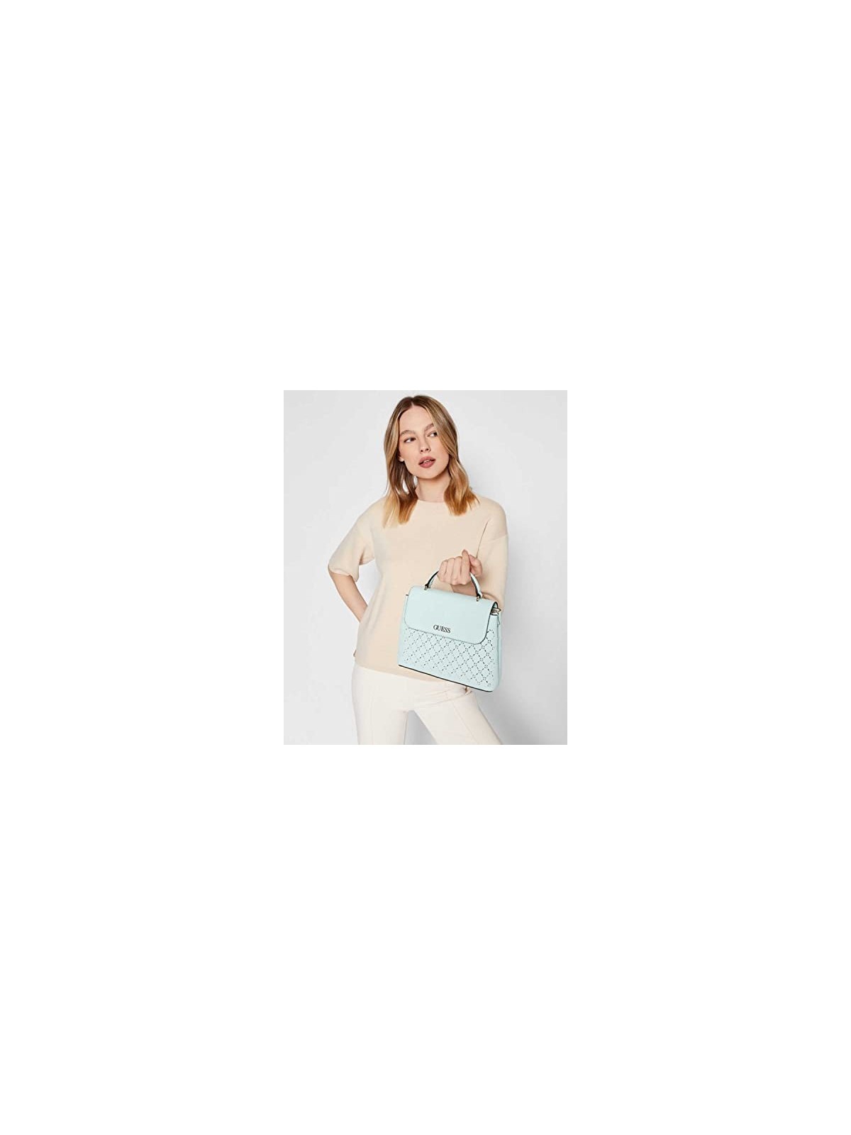 Guess Amara Borsa a Tracolla in Poliuretano con Logo 4G Verde Oliva HWSG8493100 34 x 29 x 11 cm donna