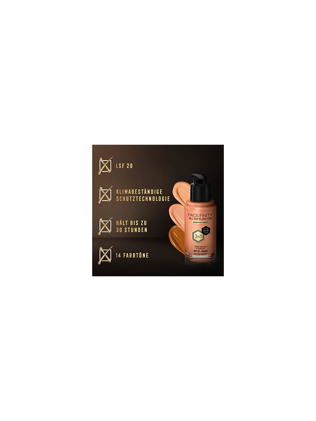 Fondotinta Max Factor Facefinity All Day Flawless 3 In 1 30ml C82 Deep Bronze