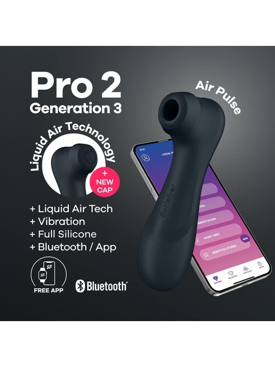 Satisfyer Pro2 Vibratore ad Aria Doppia Gen 3 Nero Nero con App