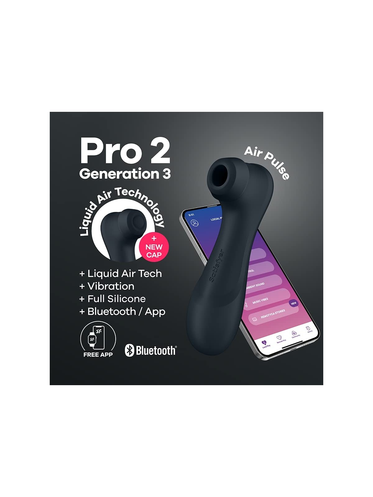 Satisfyer Pro2 Vibratore ad Aria Doppia Gen 3 Nero Nero con App