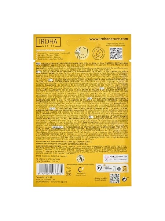 Iroha TONICO ESFOLIANTE tamponi preinumiditi 10 unit unisex