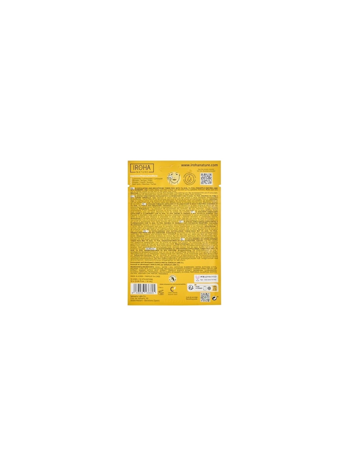 Iroha TONICO ESFOLIANTE tamponi preinumiditi 10 unit unisex