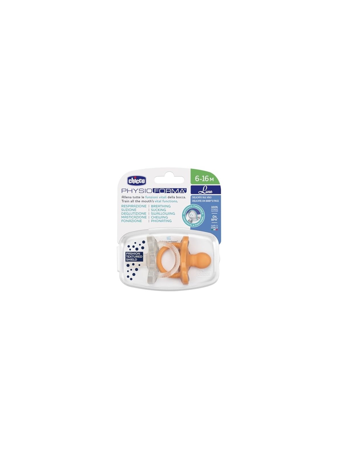 CHICCO Physioforma Luxe ciuccio in silicone 616 mesi Arancione Incolore 2 pz