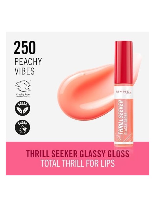 Rimmel Thrill Seeker Glassy Gloss Lucidalabbra idratante 11 ml donna 250 Peachy Vibes