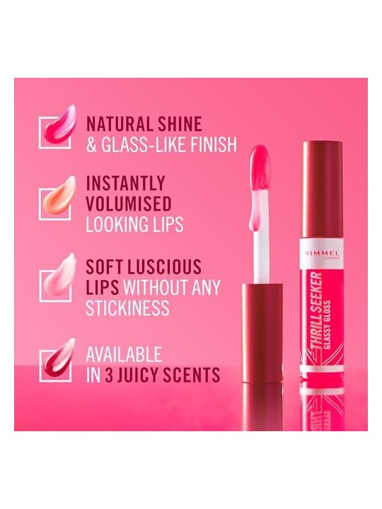 Rimmel Thrill Seeker Glassy Gloss Lucidalabbra idratante 11 ml donna 350 Pink To The Berry