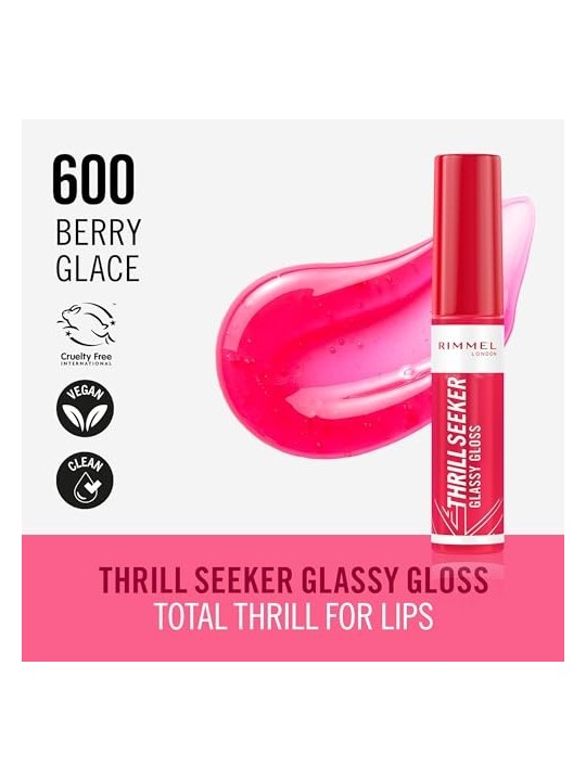 Rimmel Thrill Seeker Glassy Gloss Lucidalabbra idratante 11 ml donna 600 Berry Glace