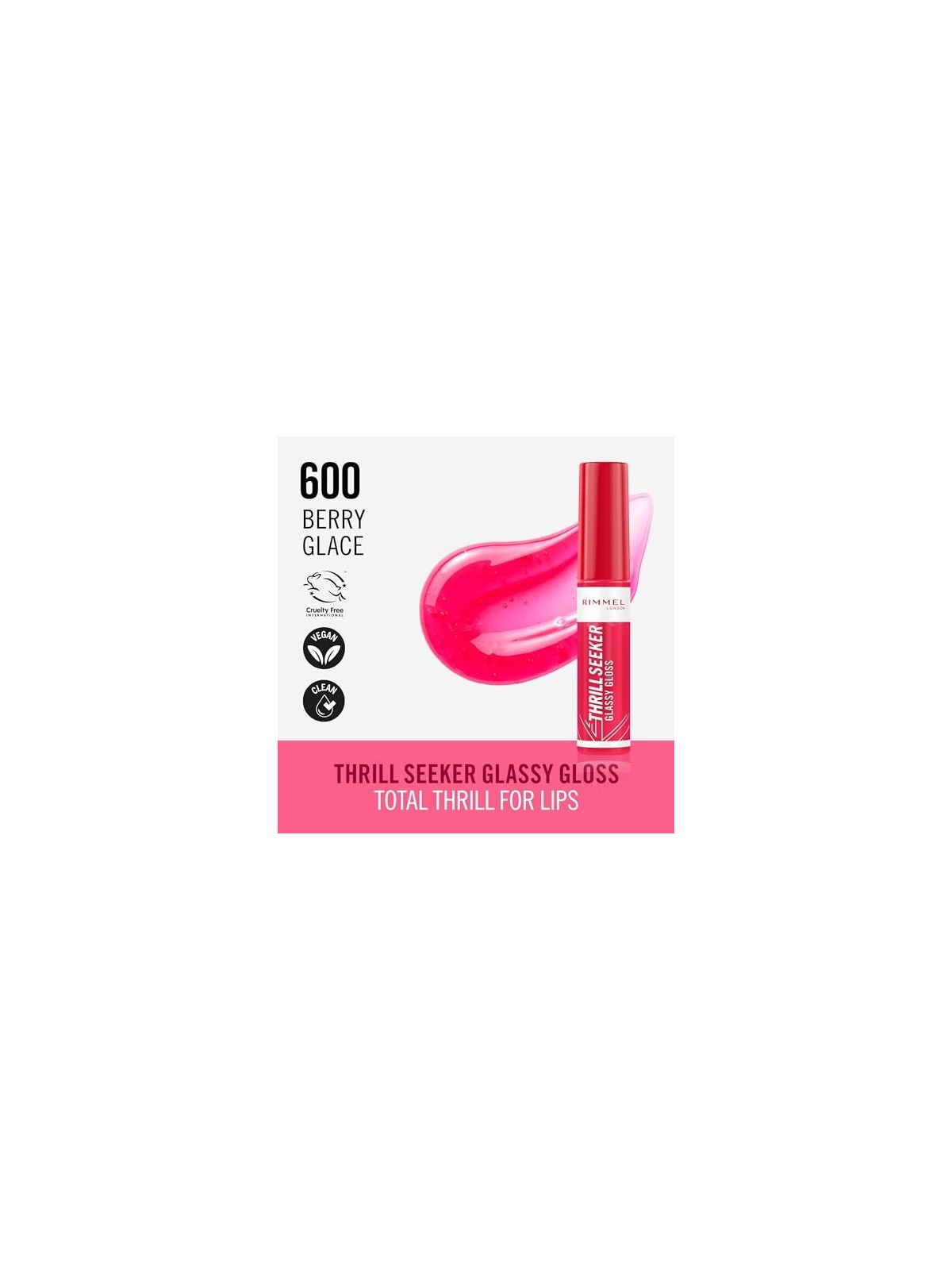 Rimmel Thrill Seeker Glassy Gloss Lucidalabbra idratante 11 ml donna 600 Berry Glace