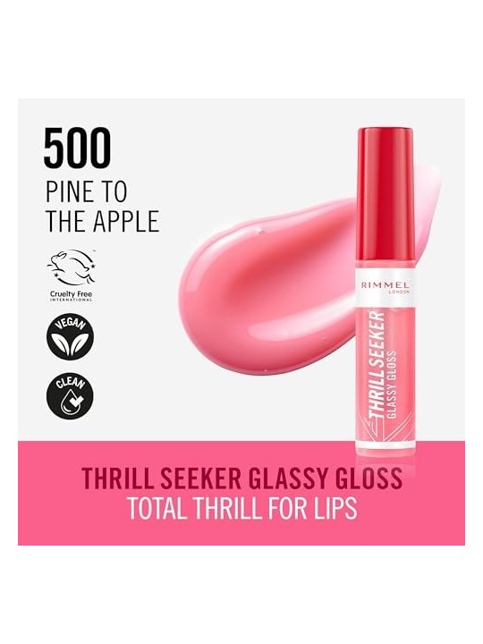 Rimmel Thrill Seeker Glassy Gloss Lucidalabbra idratante 11 ml donna 500 Pine To The Apple