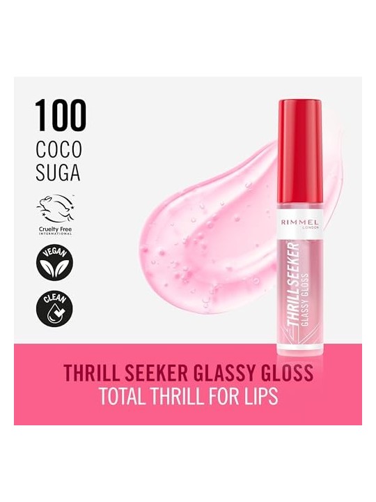 Rimmel Thrill Seeker Glassy Gloss Lucidalabbra idratante 11 ml donna 100 Coco Suga