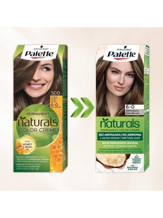 PALETTE Tinta per capelli Permanent Naturals Color Creme con miele e olio di argan 500 60 Biondo scuro