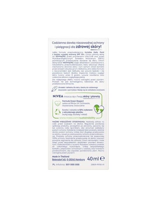 Nivea Specialist Invisible Daily Fluid SPF 50 Crema per la pelle unisex 40ml
