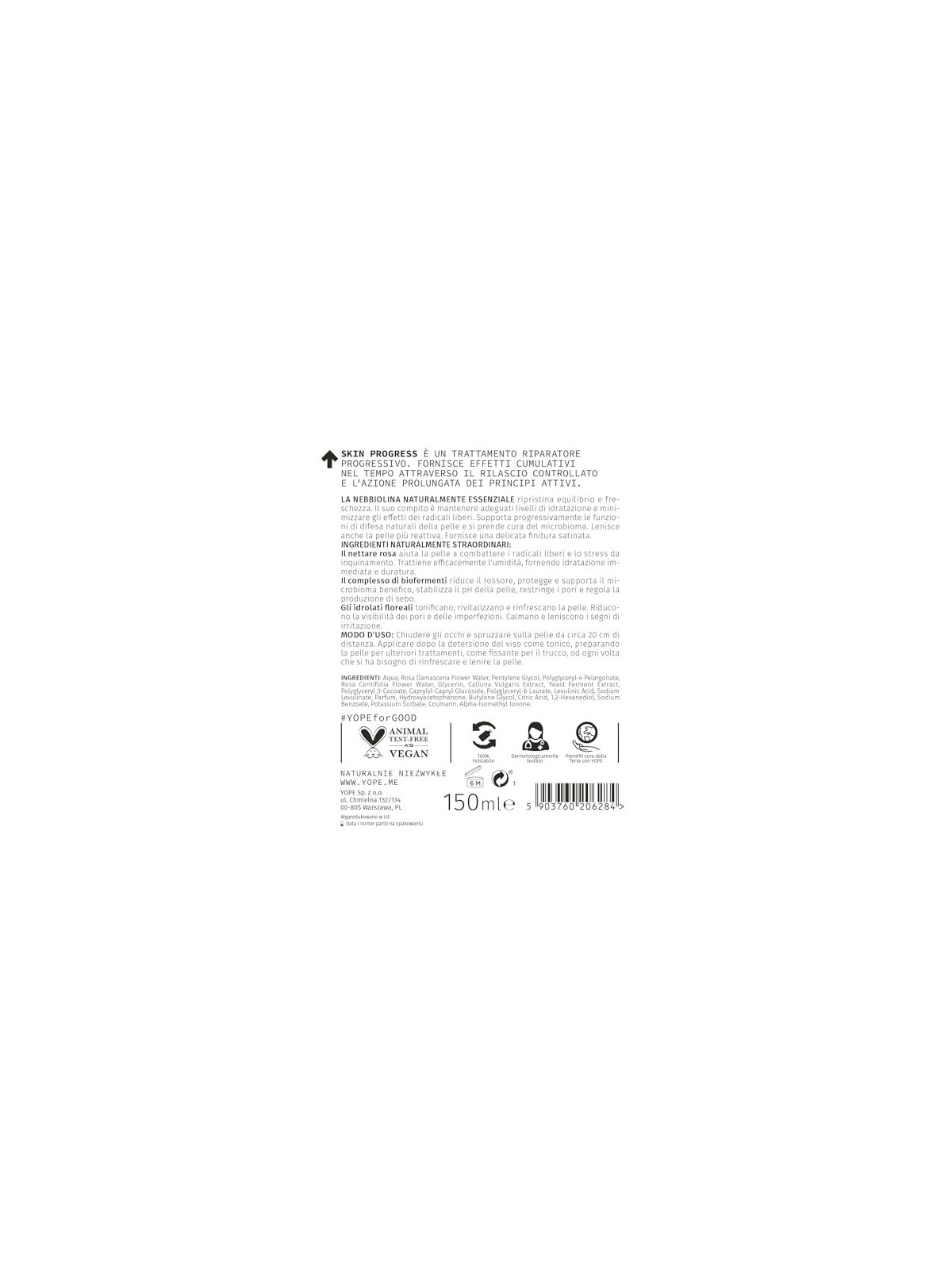 YOPE Skin Progress nebbia viso idrobiotica 150ml