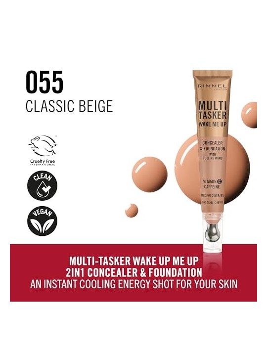 Rimmel Multi Tasker Wake Me Up Correttore e Fondotinta Correttore 20 ml donna 055 Classic Beige